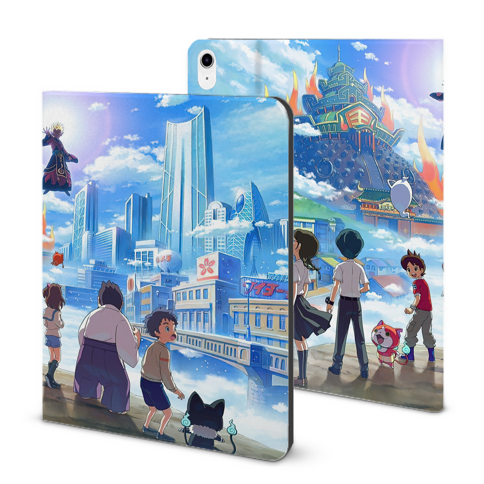 （画像用） 妖怪ウォッチ Yo-kai Watch IPad ケース ブック型 PUレザー TPU 耐衝撃 軽量 薄型 ペン収納なし 全面保護 IPad 各モデル対応